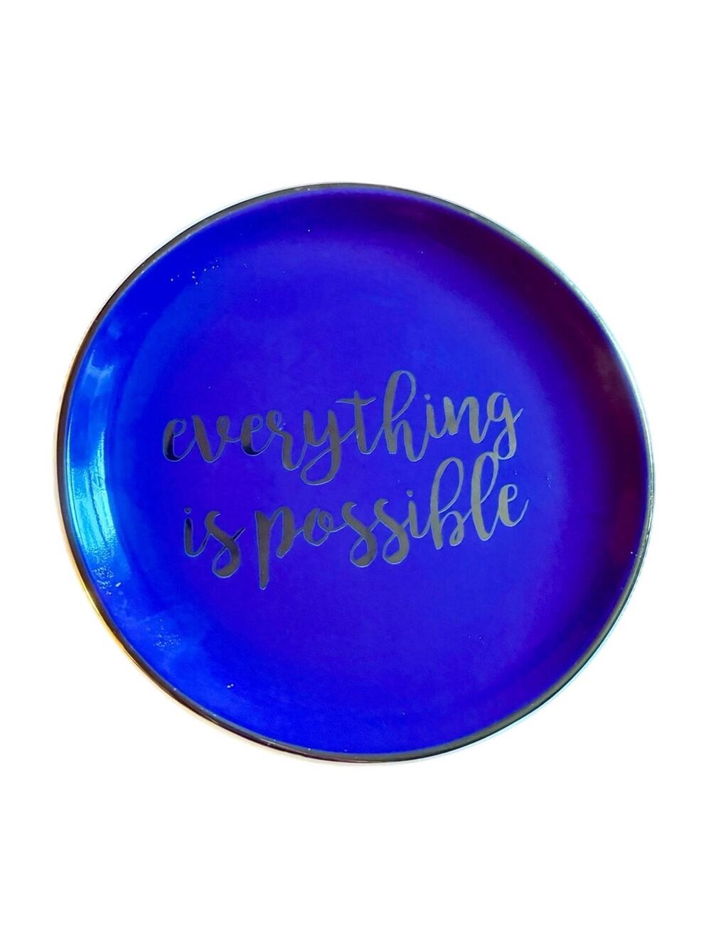 Everything is Possible Purple Ceramic Trinket Dish 6" Gold Inspirational Plate